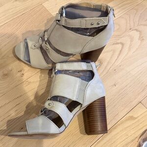 Sole Society Cream Block Heel Sandals